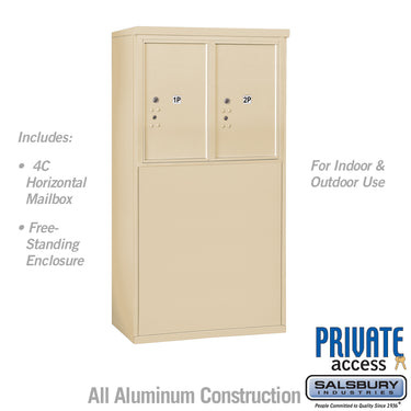 6 Door High Free-Standing 4C Horizontal Parcel Locker with 2 Parcel Lockers in Sandstone with Private Access